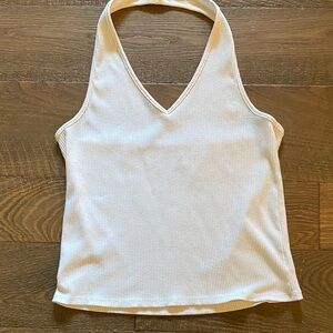 American Eagle Outfitters Cream Ribbed Halter Top